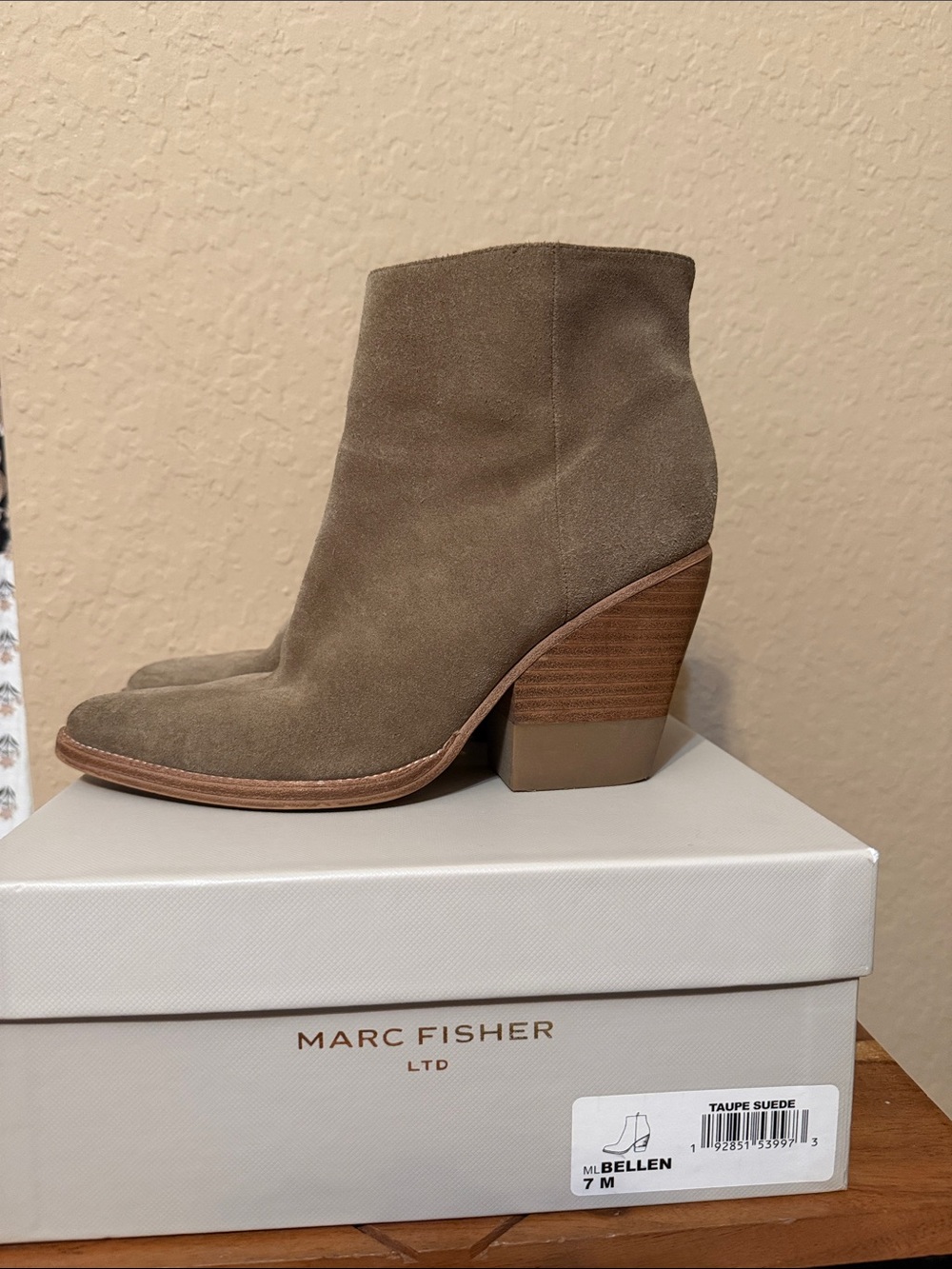 Marc Fisher Taupe Suede Ankle Boots
